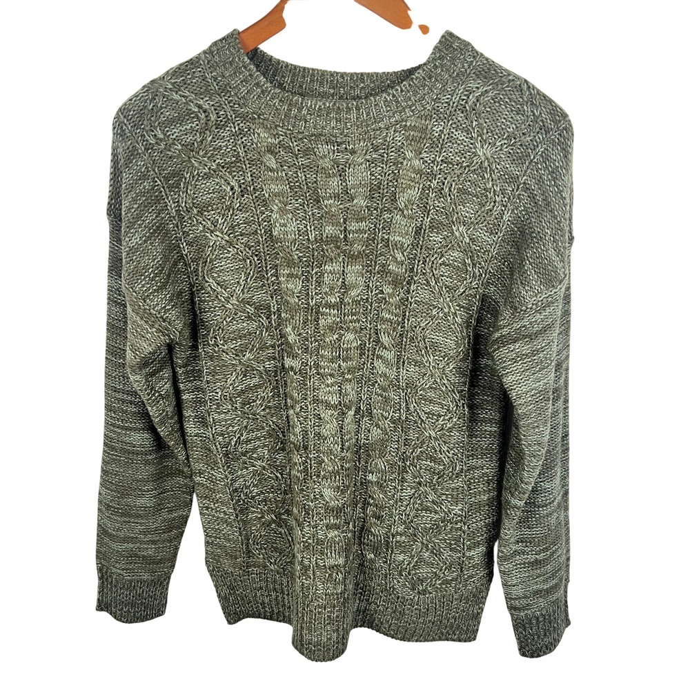 Moral Fiber Green Cable Knit Sweater XL Earthy Granola Nature Mossy Green Tones